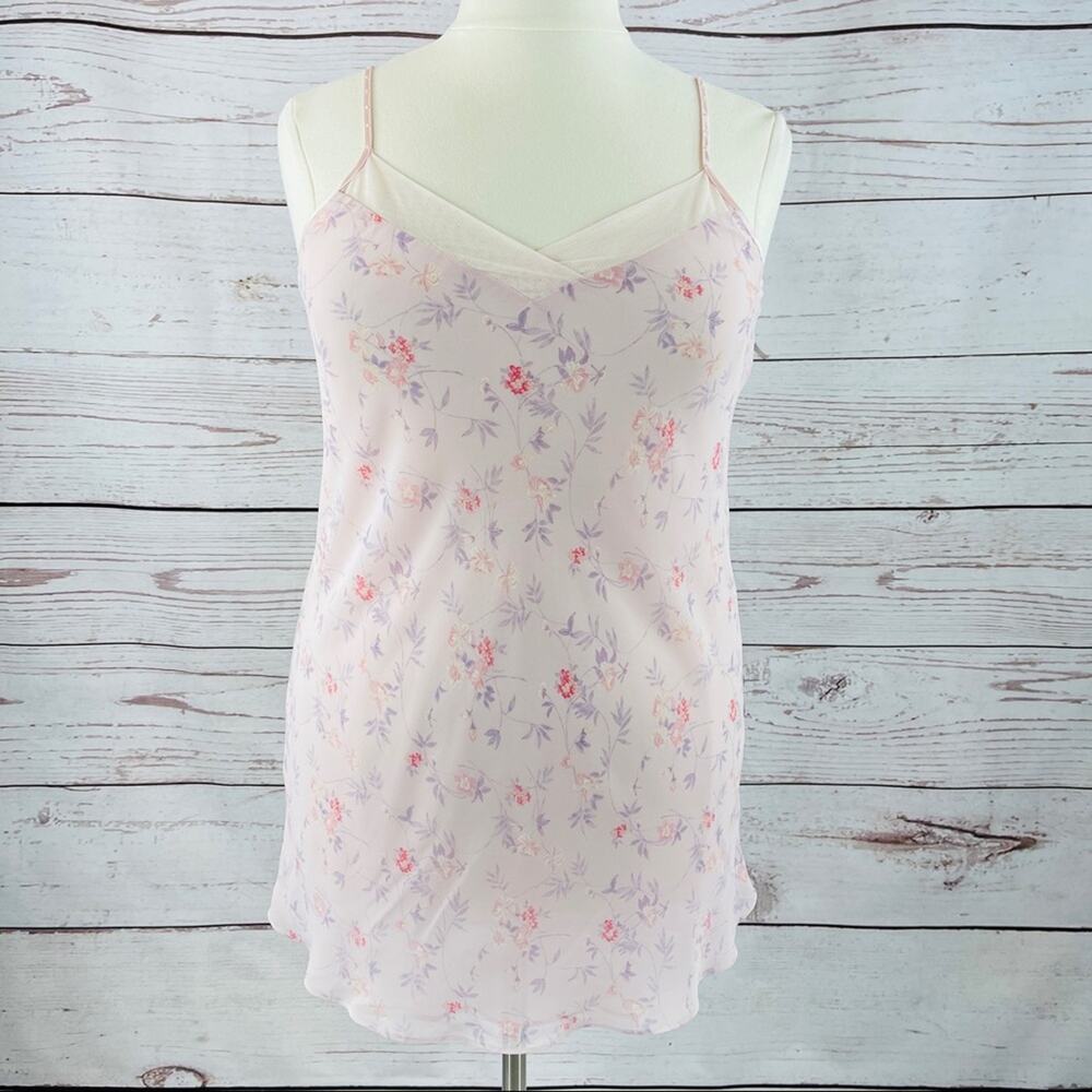 Valerie Stevens Intimates soft pink floral negligee semi sheer
